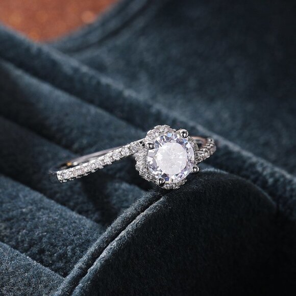 😍Beautiful CZ Diamond Twisted Macro Pave Silver Pure Flower Wedding Ring, K844 - Picture 4 of 8